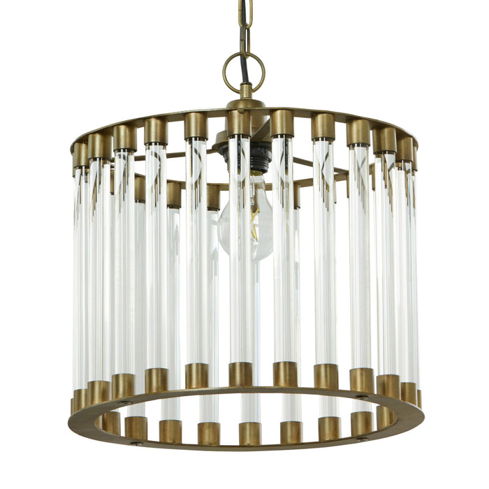 13" W Trudie Clear and Gold Glass and Metal Pendant Light. Shade closeup-Off