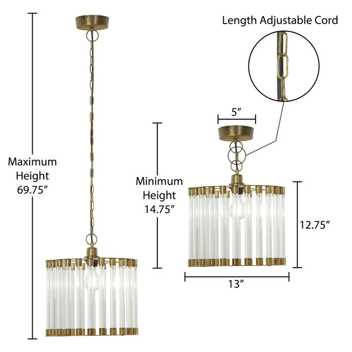 13" W Trudie Clear Glass and Gold Metal Pendant Light