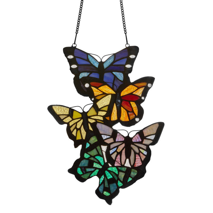 13.25" H Butterfly Cluster Stained Glass Window Panel-Backlit