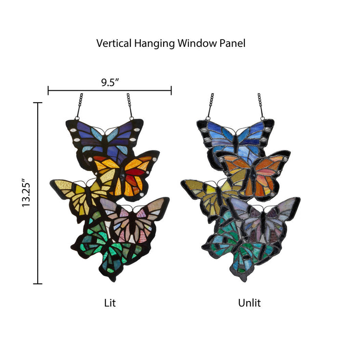 13.25" H Butterfly Cluster Stained Glass Window Panel