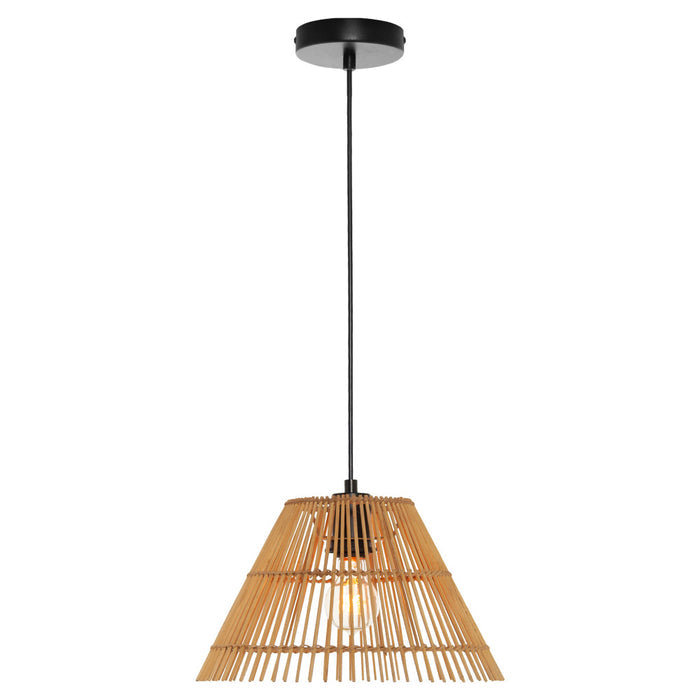 13.25"W Judith Metal Pendant Light with Tan Rattan Shade-On