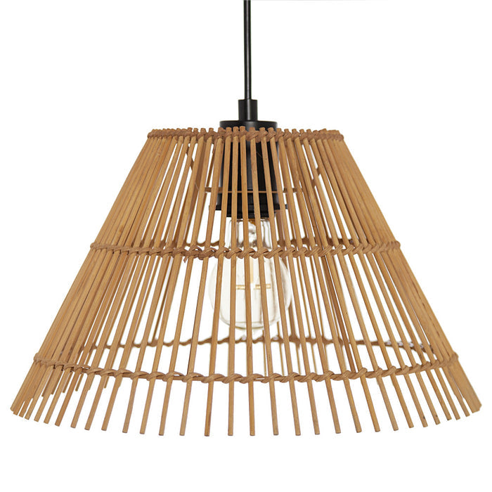 13.25"W Judith Metal Pendant Light with Tan Rattan Shade. Shade closeup-Off