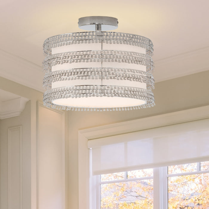 13.375"W Quentin Silver Drum Shade w/ Charms Ceiling Light in a room with a window