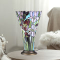 13.5" H Tiffany-Style Floral Vase Stained Glass Hurricane Table Lamp a living room end table.