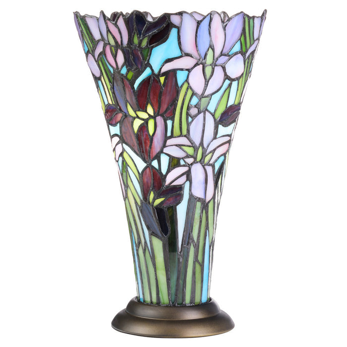 13.5" H Tiffany-Style Floral Vase Stained Glass Hurricane Table Lamp-On