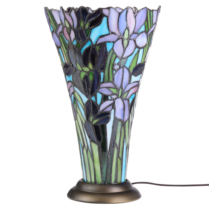 13.5" H Tiffany-Style Floral Vase Stained Glass Hurricane Table Lamp-Off