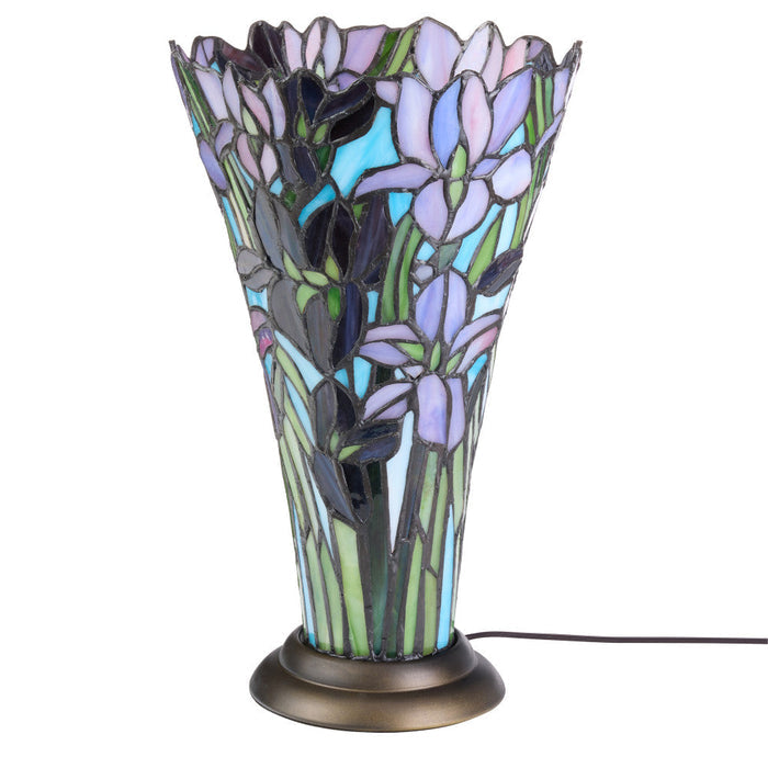 13.5" H Tiffany-Style Floral Vase Stained Glass Hurricane Table Lamp-Off