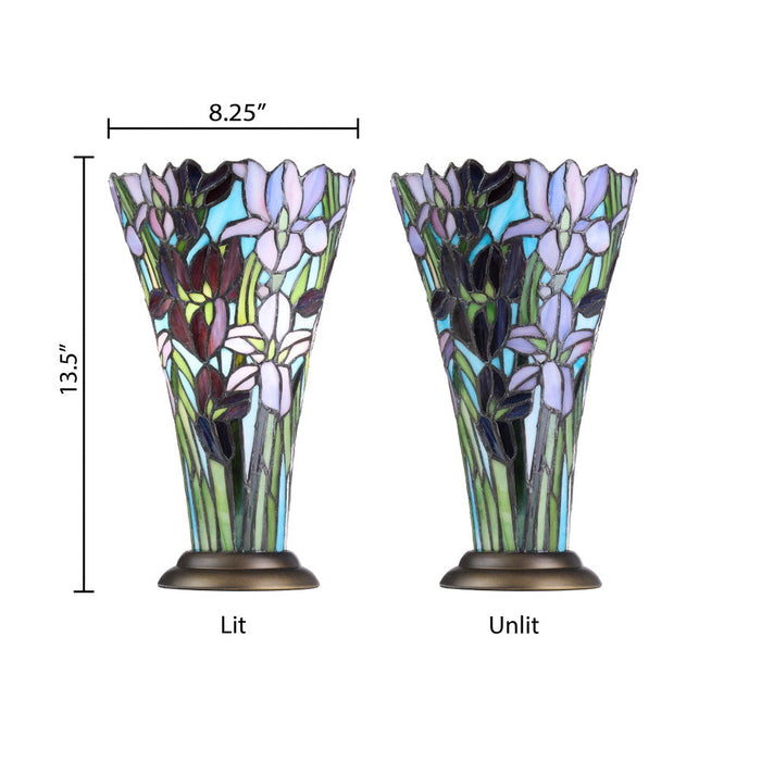 13.5" H Tiffany-Style Floral Vase Stained Glass Hurricane Table Lamp