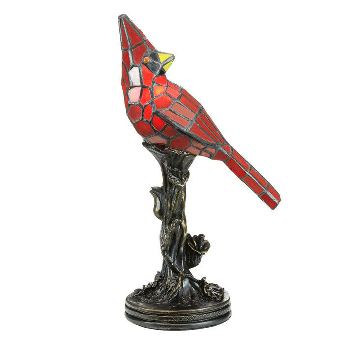 13.5"H Cardinal Stained Glass Bird Accent Lamp-On