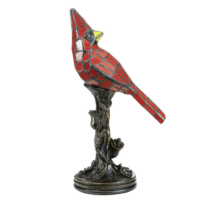 13.5"H Cardinal Stained Glass Bird Accent Lamp-Off