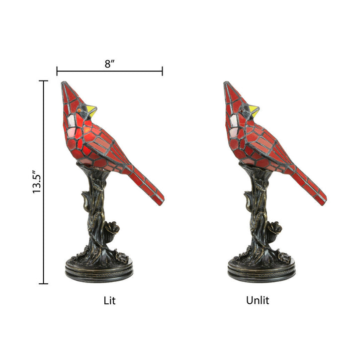 13.5"H Cardinal Stained Glass Bird Accent Lamp