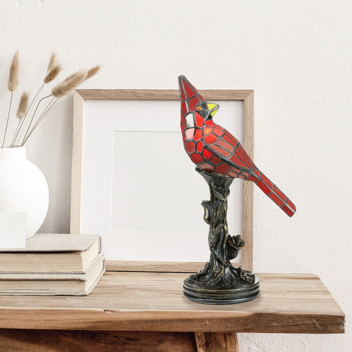 13.5"H Cardinal Stained Glass Bird Accent Lamp