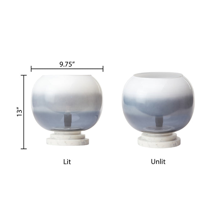 13"H Emily White and Blue Ombre Stacked Base Globe Shade Accent Lamp