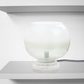13' H Emily White and Green Ombre Stacked Base Globe Shade Accent Lamp on a white shelf.