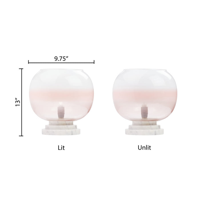 13"H Emily White and Pink Ombre Stacked Base Globe Shade Accent Lamp