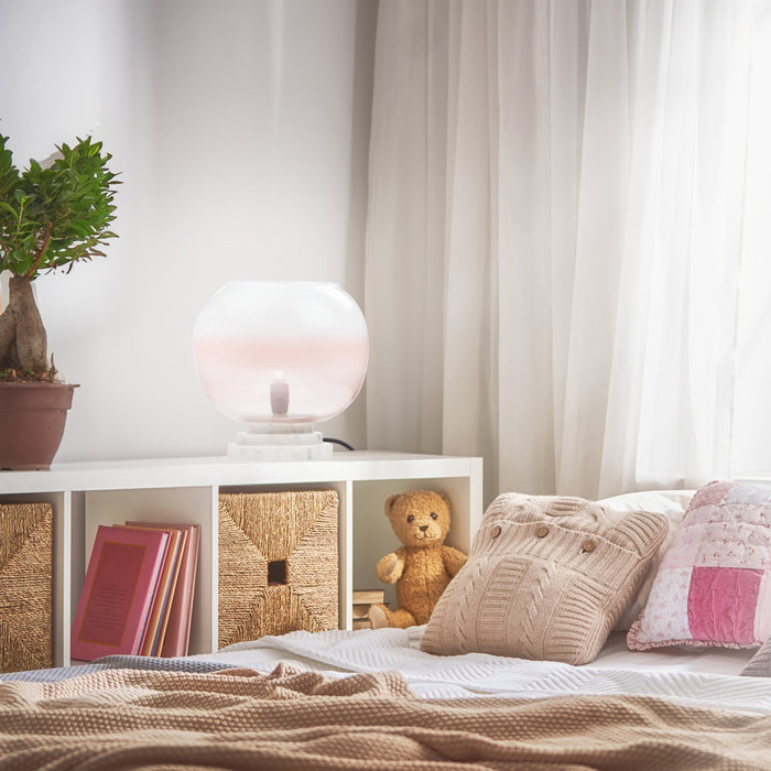 13"H Emily White and Pink Ombre Stacked Base Globe Shade Accent Lamp