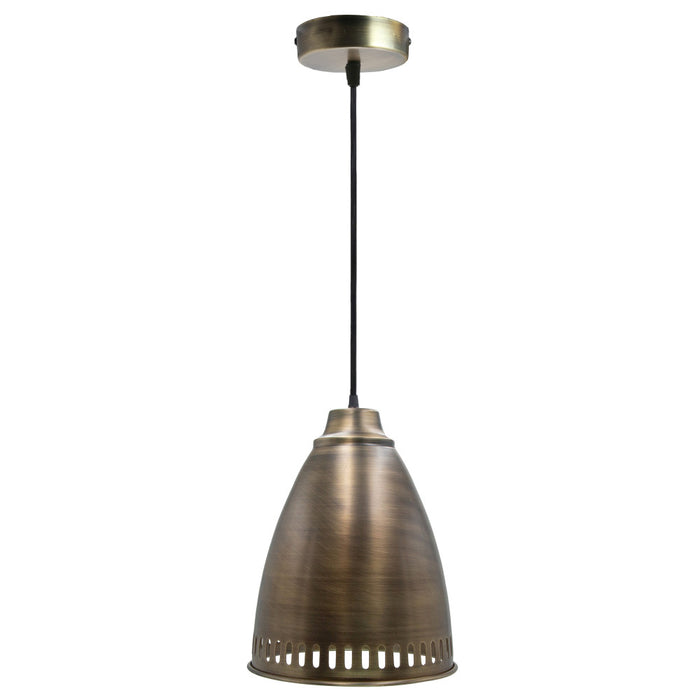 13"H Pierced Brushed Metal Cone 1-Light Pendant-On