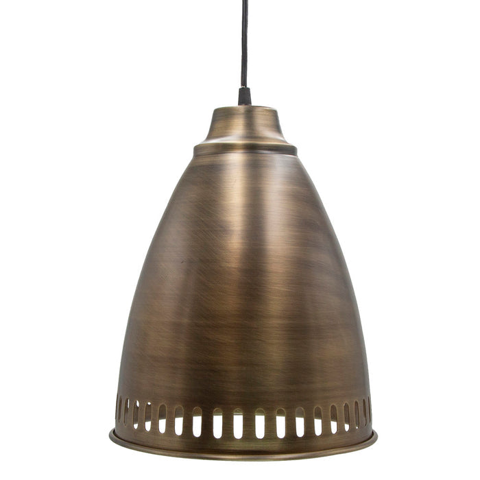 13"H Pierced Brushed Metal Cone 1-Light Pendant. Shade closeup-On