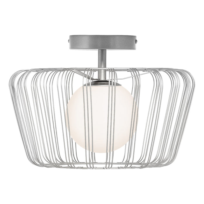 13"W Lucai Silver Caged Globe Shade Ceiling Light-On