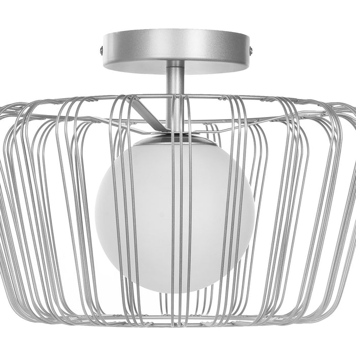 13"W Lucai Silver Caged Globe Shade Ceiling Light. Shade closeup-Off