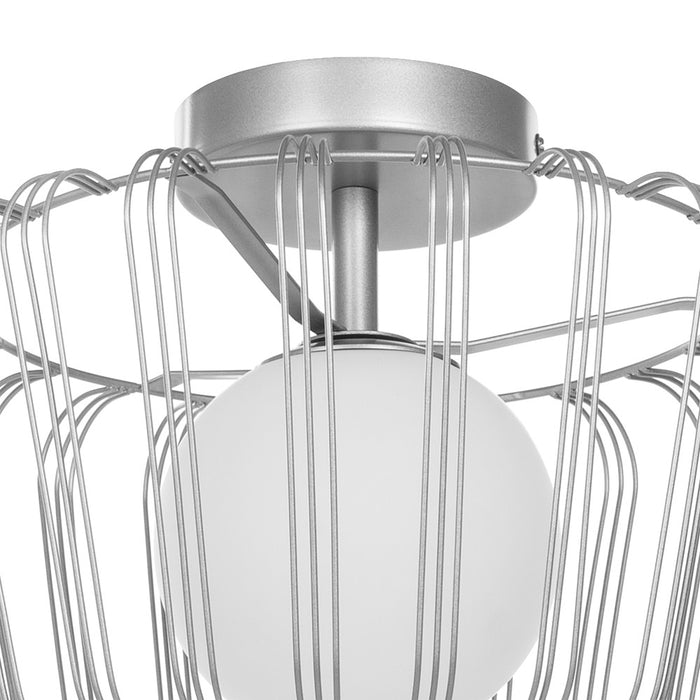 13"W Lucai Silver Caged Globe Shade Ceiling Light. Shade closeup-Off