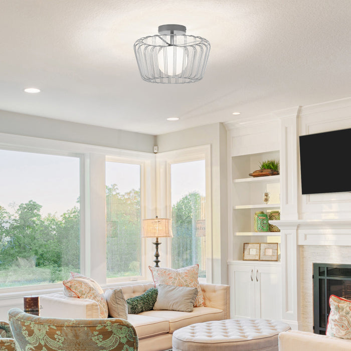 13"W Silver Lucai Caged Globe Shade Ceiling Light