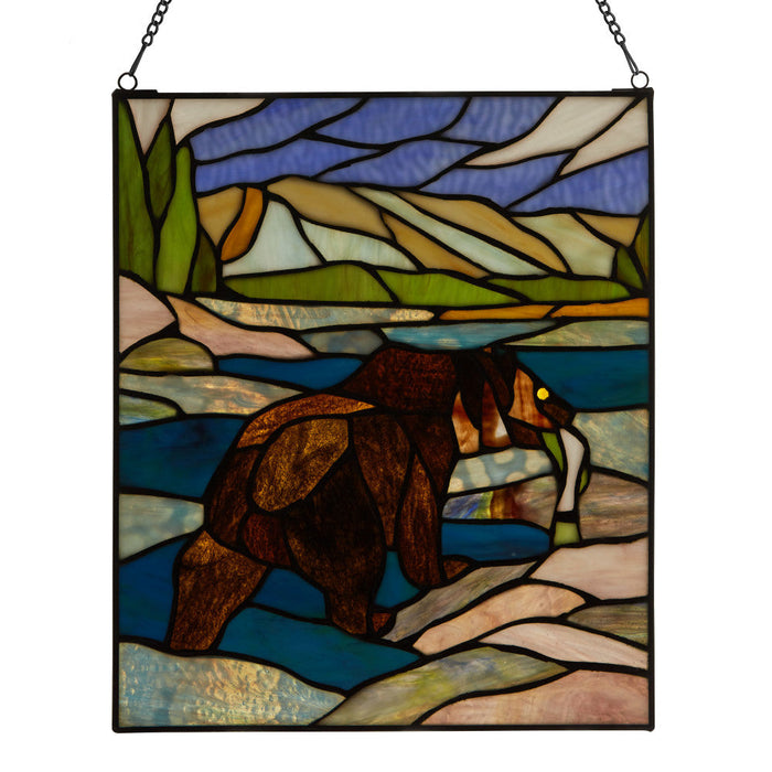 14" H Bear Stained Glass Window Panel-Backlit