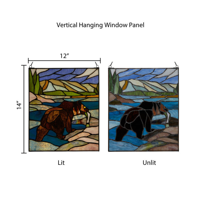 14" H Bear Stained Glass Window Panel