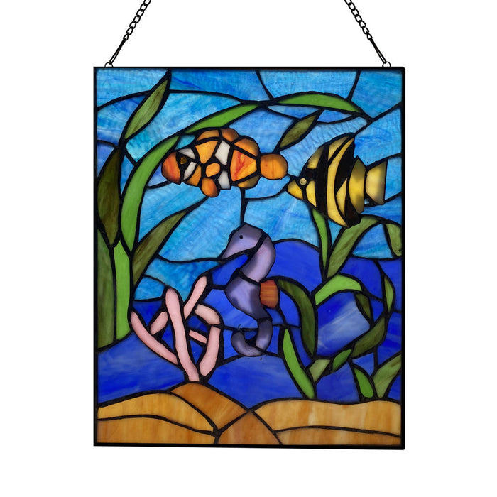 14" H Underwater Ocean Scene Stained Glass Window Panel-Backlit