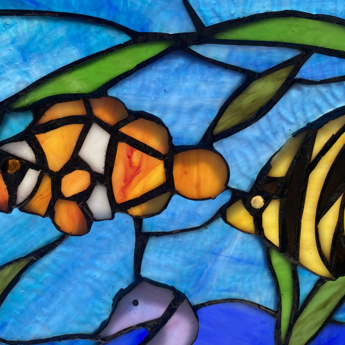 14" H Underwater Ocean Scene Stained Glass Window Panel