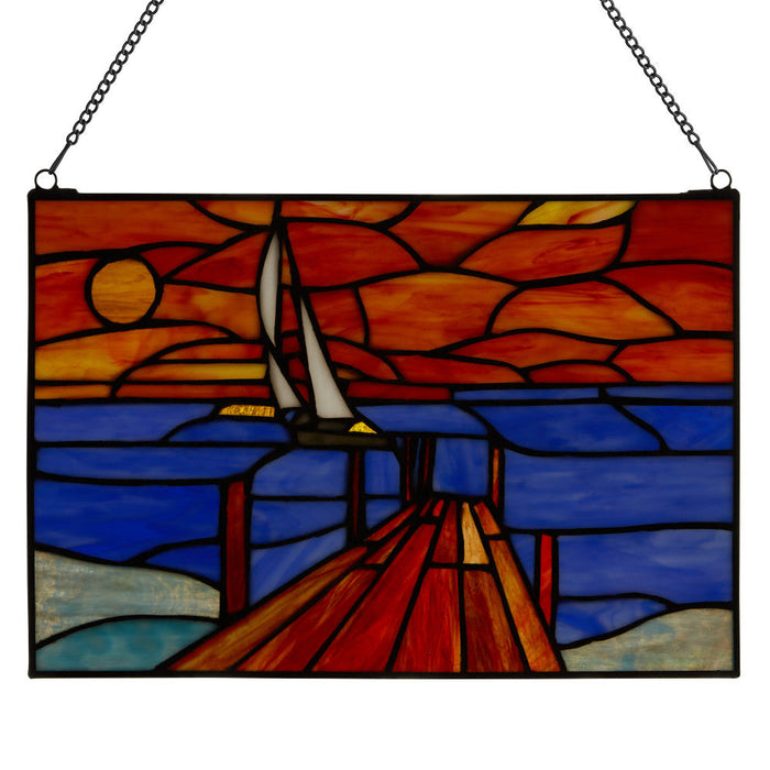 14" L Sailboat Stained Glass Window Panel-Backlit