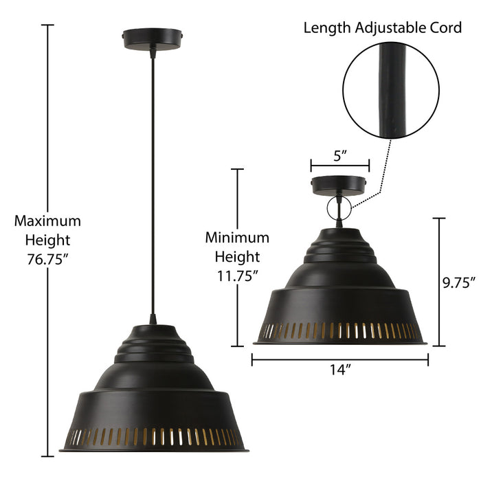 14" W 1-Light Aden Metal Pendant