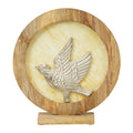 14" W Bird Theme Round Decorative Stained Glass & Metal Stand with Wood Frame.