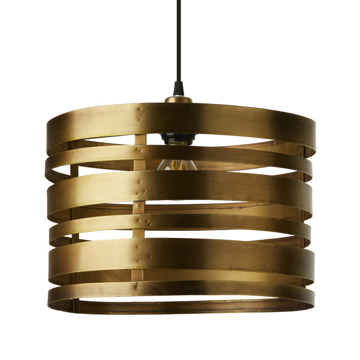 14" W Bruce Gold-Tone Metal Pendant. Shade closeup-Off