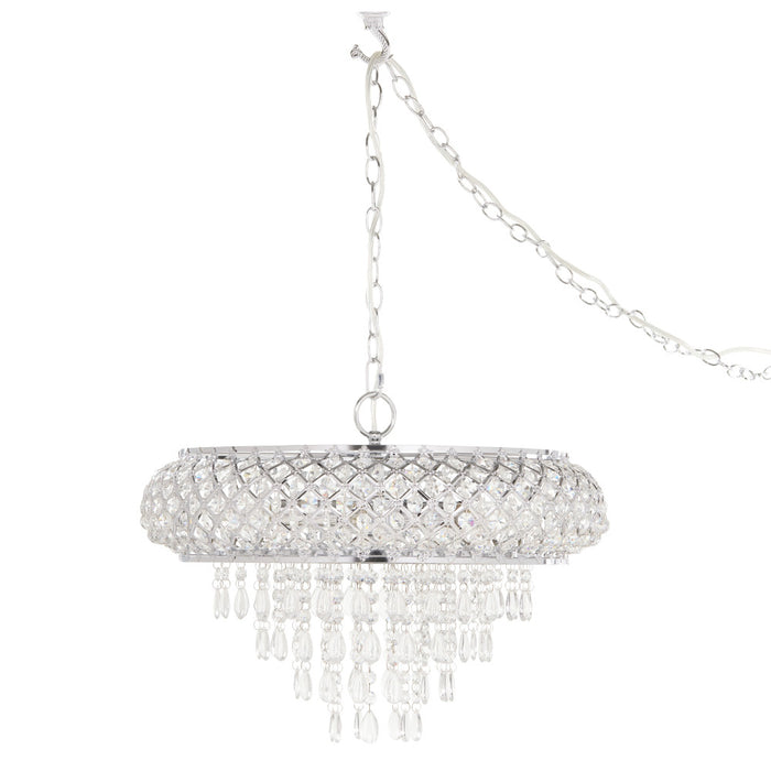 14.25"H Clear and Chrome Tiered Crystal Glass Plug-in and Hardwire Hanging Chandelier-Off