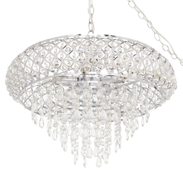 14.25"H Clear and Chrome Tiered Crystal Glass Plug-in and Hardwire Hanging Chandelier. Shade closeup-On
