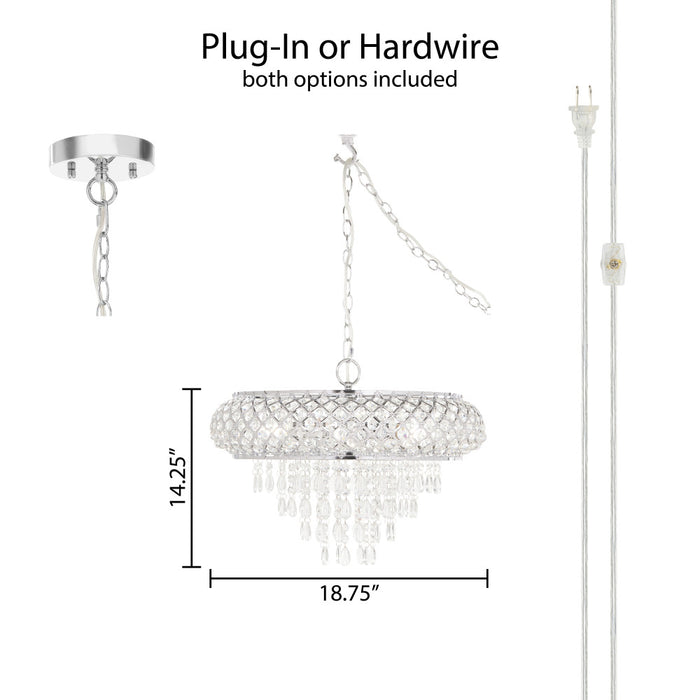 14.25"H Clear and Chrome Tiered Crystal Glass Plug-in and Hardwire Hanging Chandelier