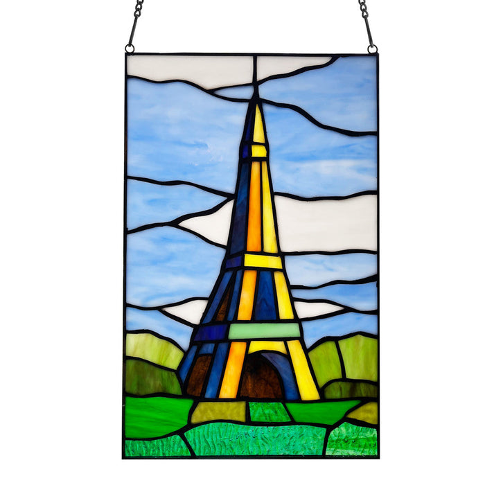 14.5" H Eiffel Tower Stained Glass Window Panel-Backlit
