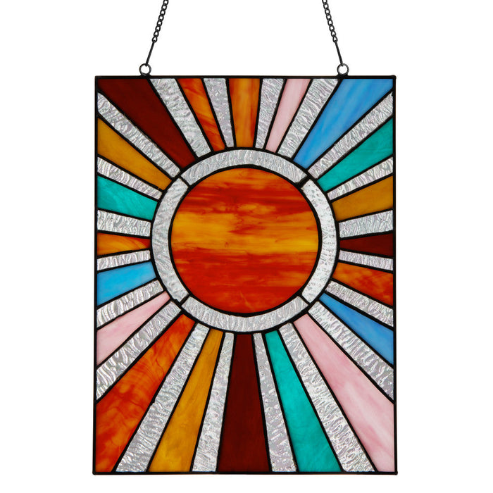 14.5"H Lila Multicolor Sunburst Stained Glass Window Panel-Backlit