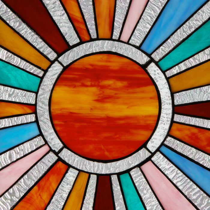 14.5"H Lila Multicolor Sunburst Stained Glass Window Panel - Close up