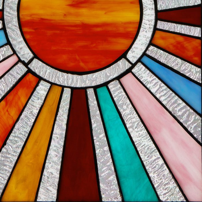 14.5"H Lila Multicolor Sunburst Stained Glass Window Panel - Close up