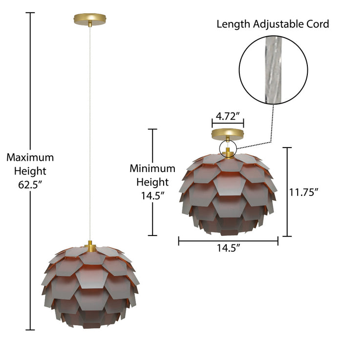 14.5"W Kendall Round Glam Pendant Light with Gold Canopy