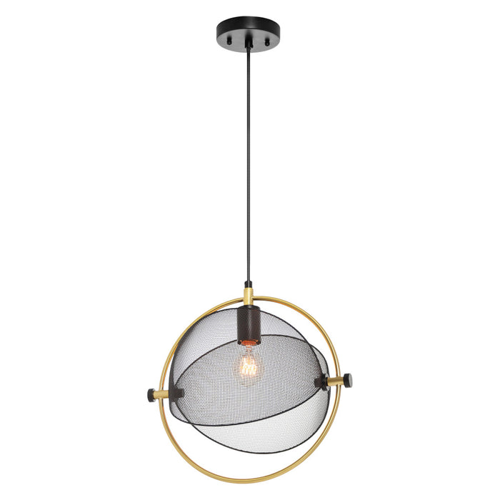 14.625"L Industrial Metal Pendant Light with Gold Accent-On