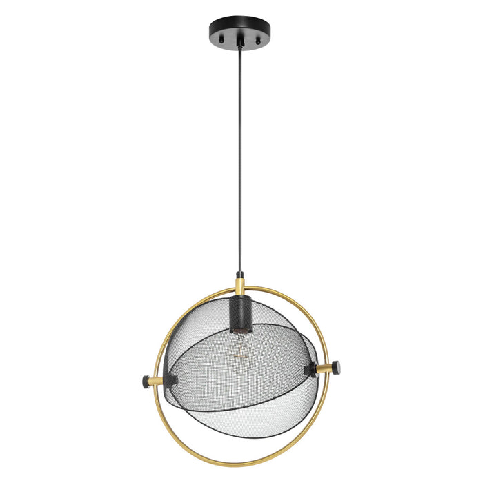 14.625"L Industrial Metal Pendant Light with Gold Accent-Off