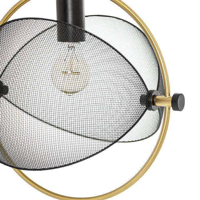 14.625"L Industrial Metal Pendant Light with Gold Accent. Shade closeup-Off