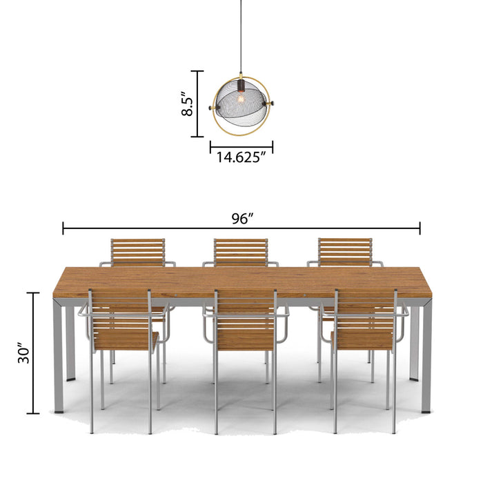 14.625"L Industrial Metal Pendant Light with Gold Accent