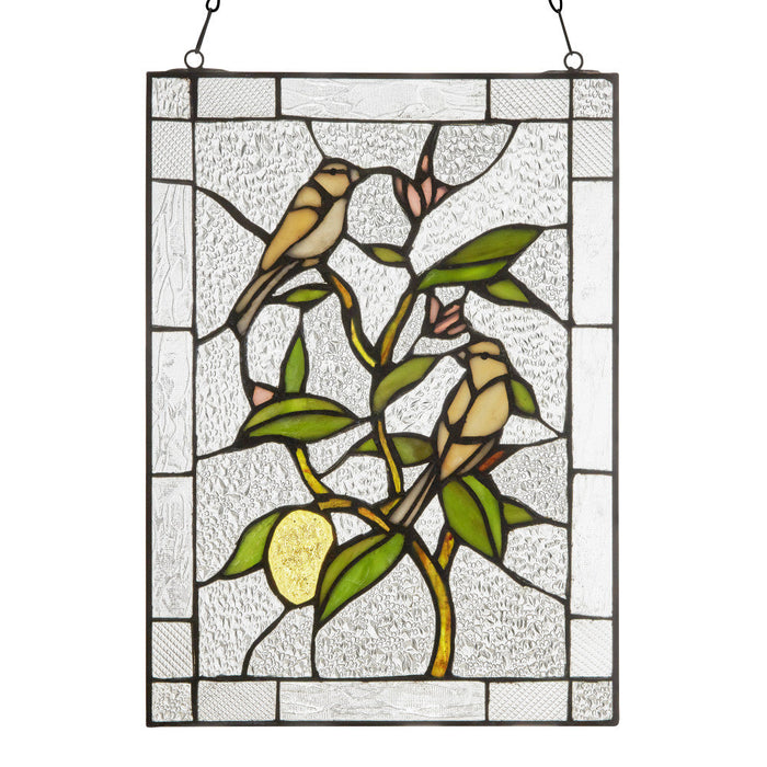 14"H Birds in a Lemon Tree Stained Glass Window Panel-Backlit