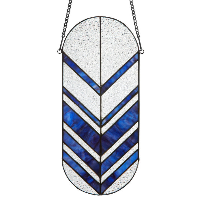 14"H Darby Blue Arrows Stained Glass Window Panel-Backlit