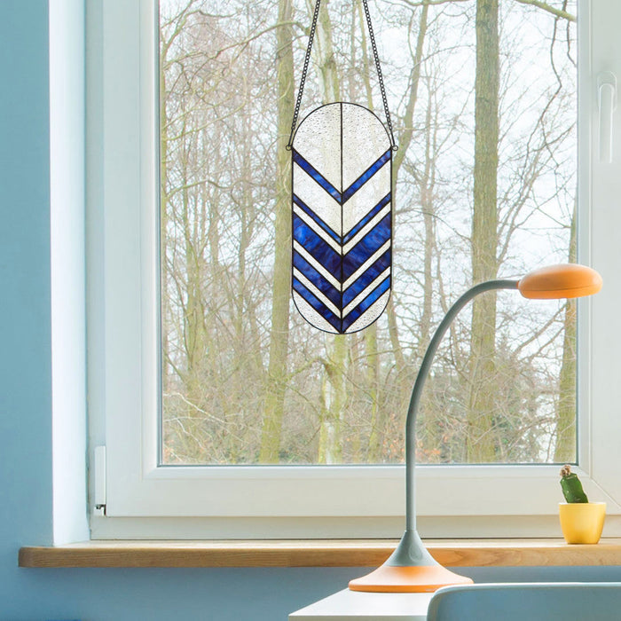 14"H Darby Blue Arrows Stained Glass Window Panel