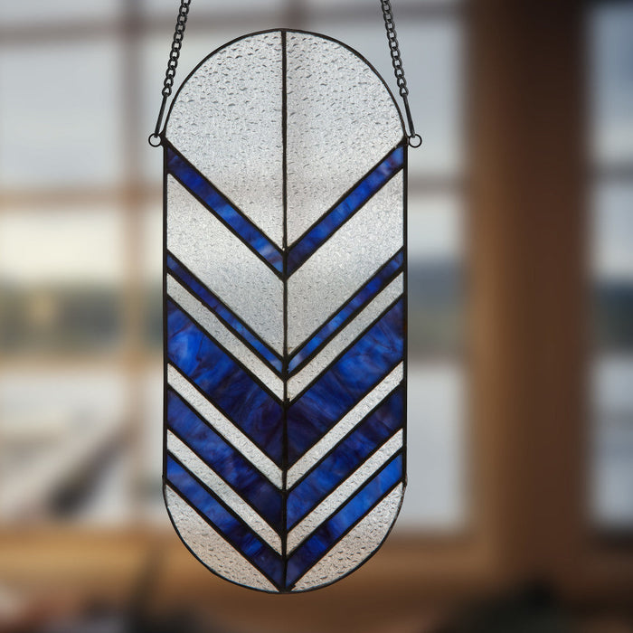14"H Darby Blue Arrows Stained Glass Window Panel